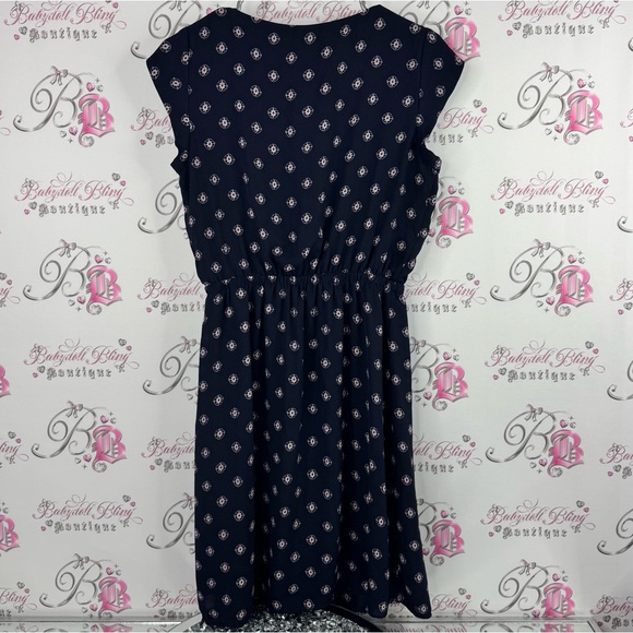Reitmans Dark Blue Midi Dress with Light Pink Pattern strappy detail - Picture 2 of 11